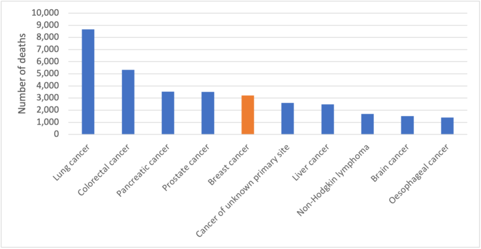 Figure 3. Estimated cancer mortality in Australia, 2022